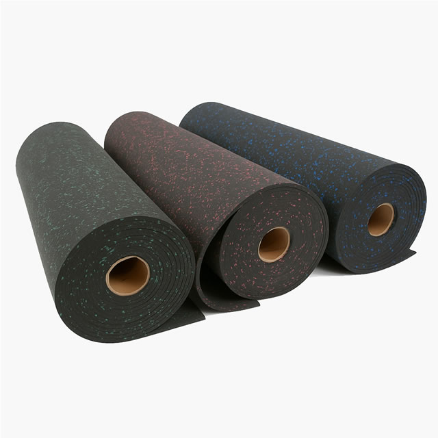 Piso para Gimnasio en Rollo con Puntos de Colores - Hule Decorativo Rollos de piso de hule para gimnasio con puntos de colores, disponible en verde, rojo y azul, textura granular antiderrapante para áreas de ejercicio